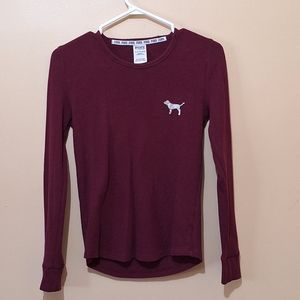 Victoria's Secret Pink Burgundy Waffle Knit Dog Shirt